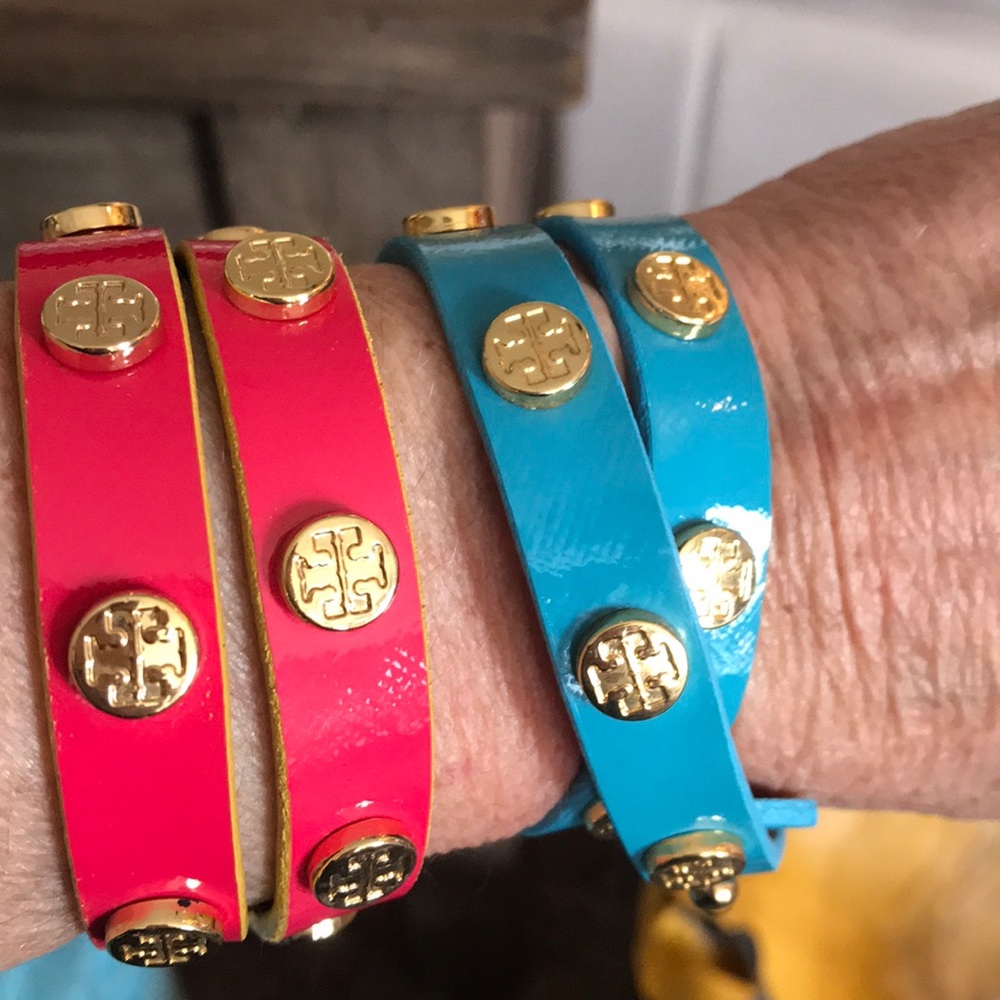 2 Tory Burch leather wrist wraps one pink 1 Bl new